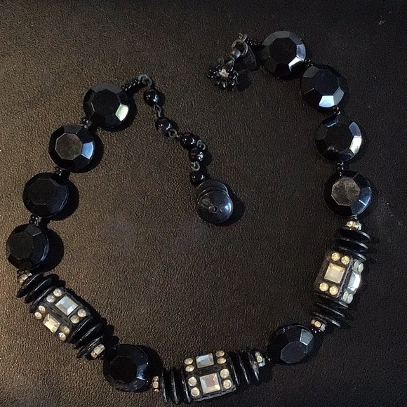 Miriam Haskell Black Onyx necklace 7 1/2” drop VINTAGE Art Deco - Picture 5 of 5
